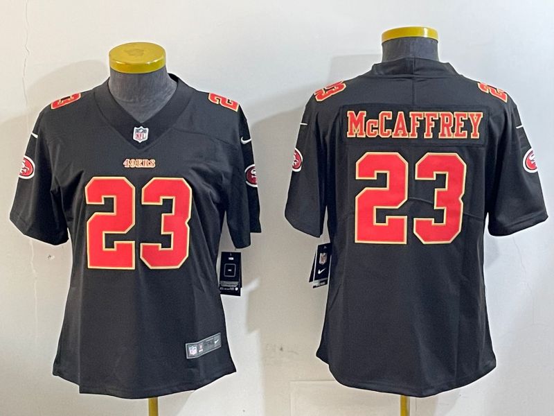 Women San Francisco 49ers 23 Mccaffrey Black Gold 2024 Nike Vapor Limited NFL Jersey style 1202